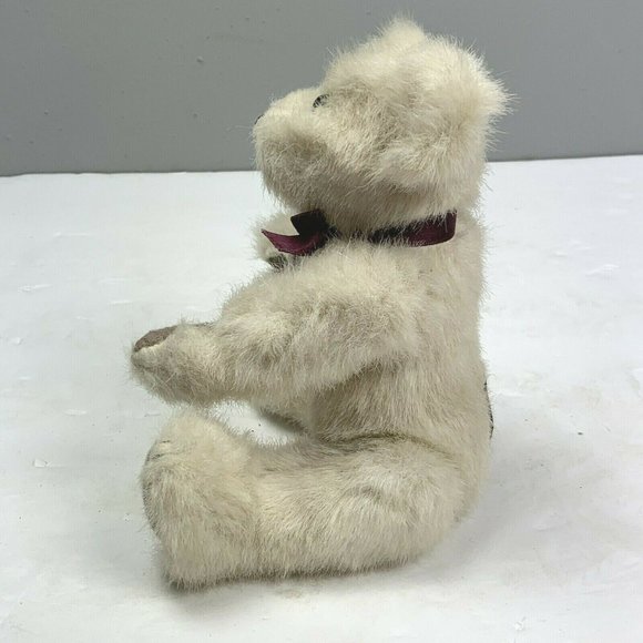 Boyds Bears MacMillan Jointed Bear Cream White 9 in Purple Bow Taupe Paws Plush - Picture 3 of 7